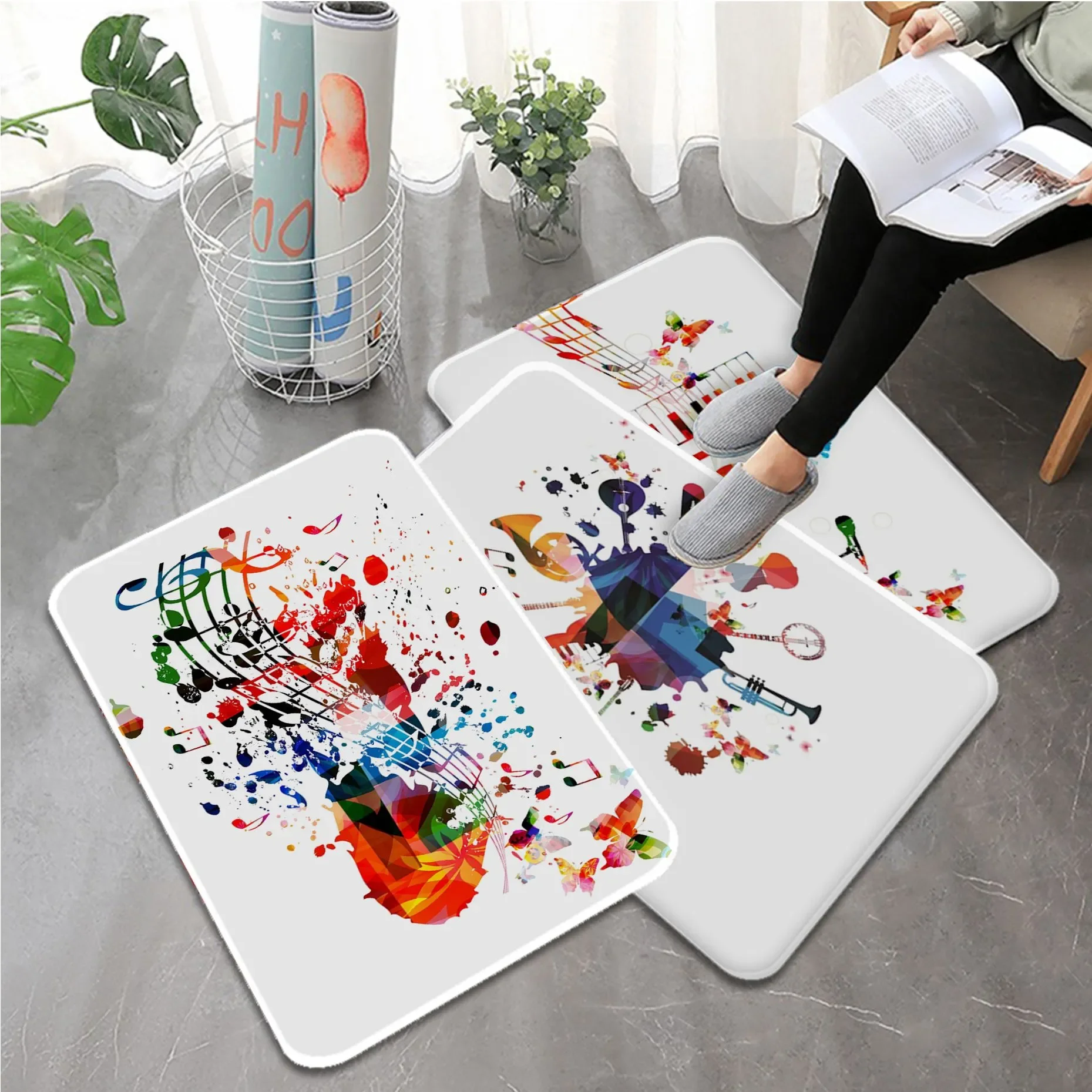 Musical Instrument Pattern Kitchen Mat Anti-slip Absorb Water Long Strip Cushion Bedroon Mat Modern Home Decor Bathroom Bath Mat