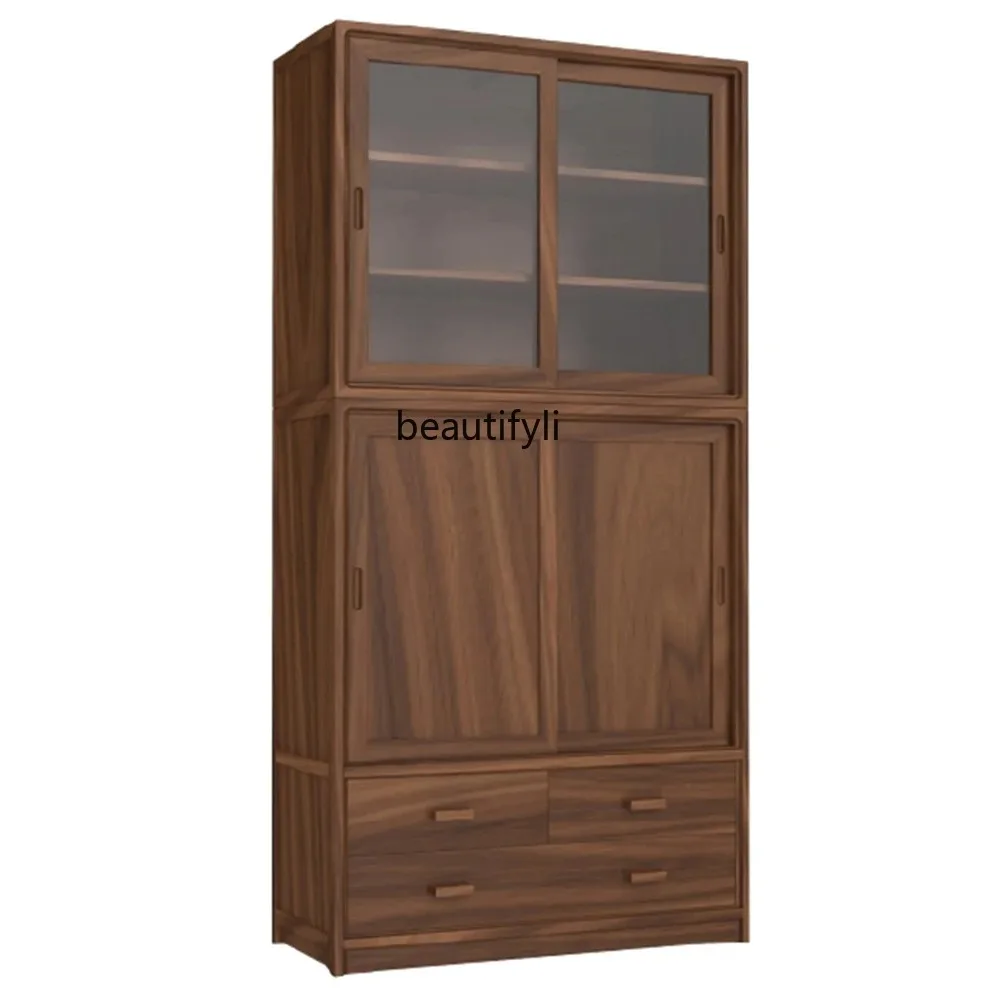 

Zen New Chinese Style Combination Locker Black Walnut Solid Wood Storage Display Storage Rack