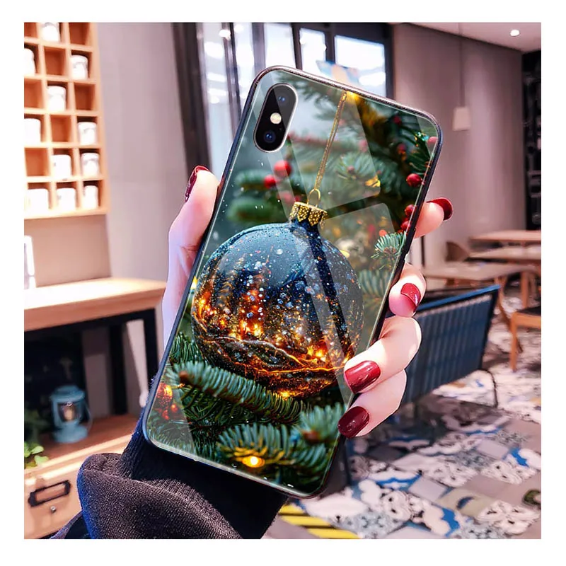 

Glass phone case For iPhone 17 Pro Max Air 17 16 15 14 13 Pro Max 15 16 Pro 15Plus Christmas Tree Light
