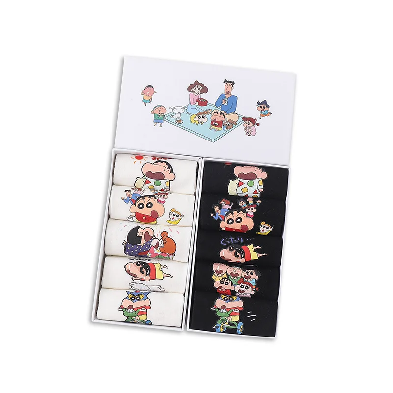 5pairs Kawaii Anime Crayon Shin-Chan Boxed Boat Socks Cotton Short Socks Couple Summer Comfortable Charm Gift for Girls