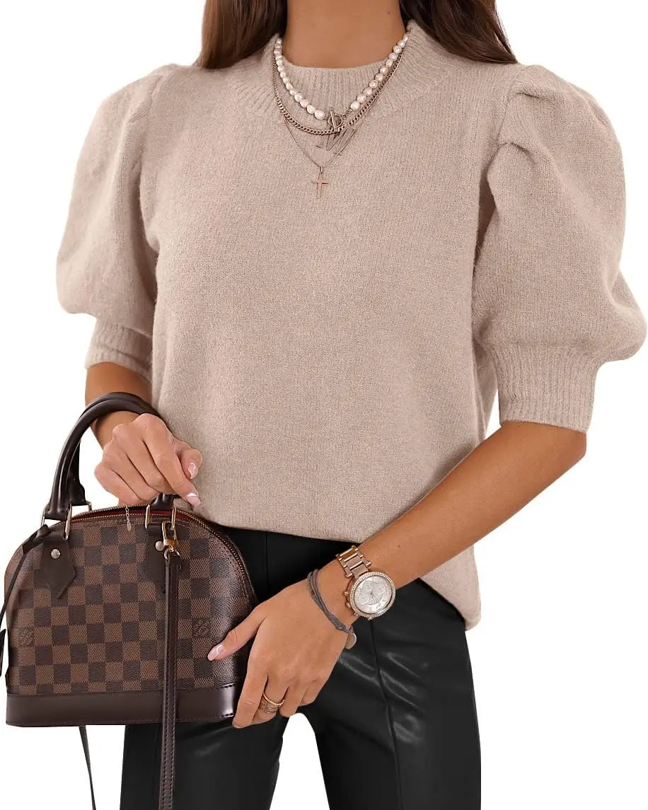 

ZENFLEX Women's Puff Short Sleeve Sweater Tops 2025 Spring Summer Trendy Crew Neck Casual T Shirts Blouses