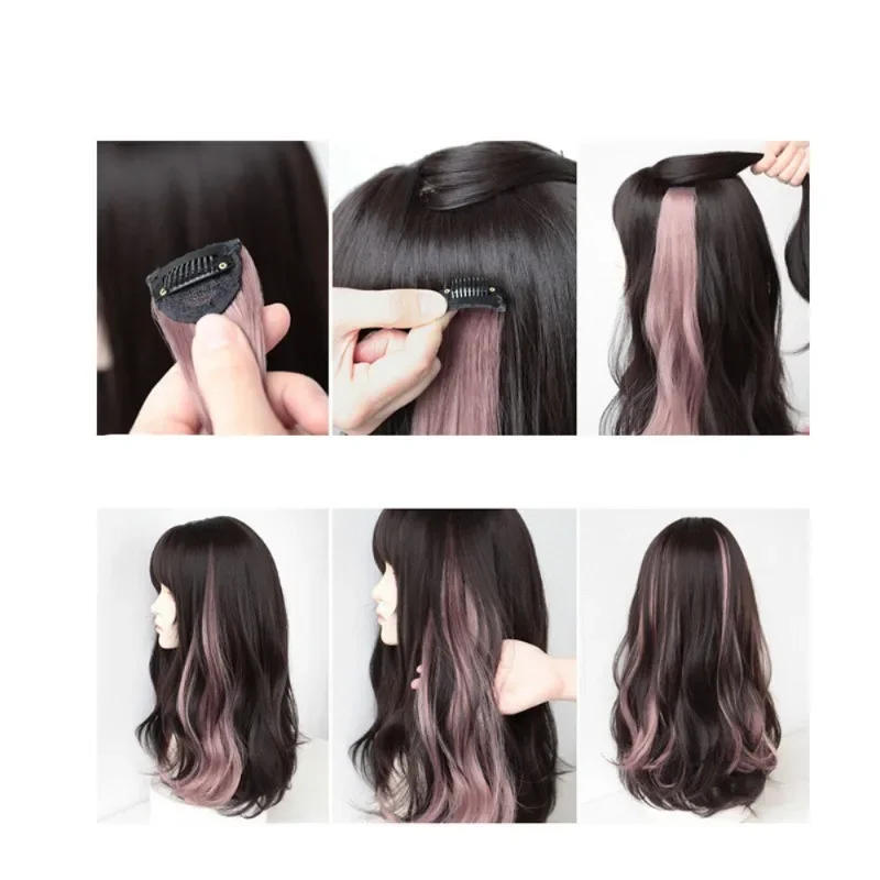 الباروكات الاصطناعية 1 زوج 50 سنتيمتر موضة قطعة واحدة مجعد قليلا يسلط الضوء على شعر مستعار طبيعي سلس إكسسوارات الشعر #5