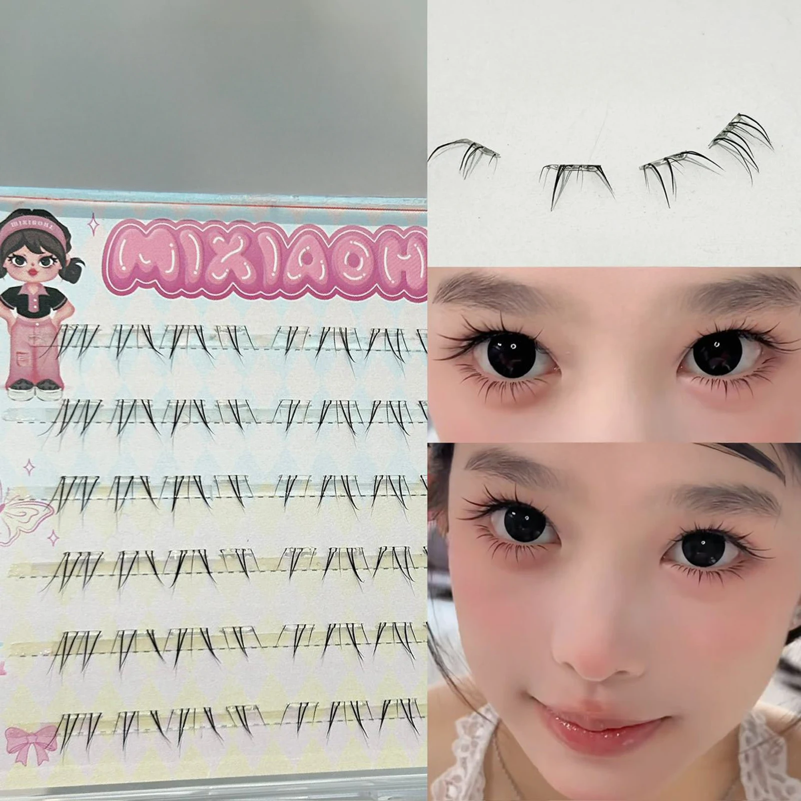 5-7mm Fai da te Estensione ciglia inferiori Grappoli per ciglia corti individuali Stelo trasparente Segmentato Naturale sotto le ciglia