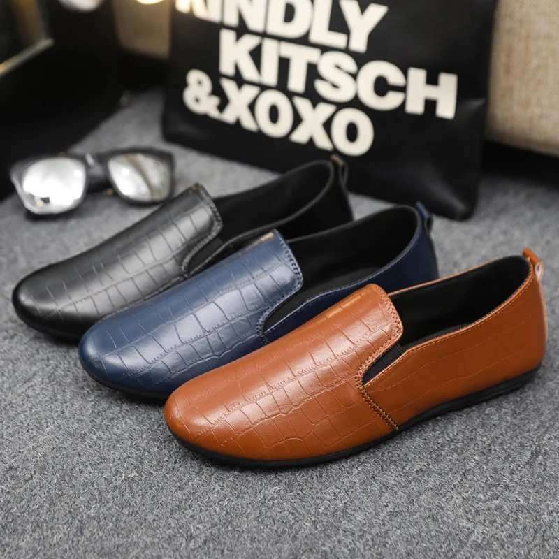 Casual Breathable Driving Bean Bean Shoes Men's Large Size Slip-On Loafers Leather Soft Bottom round Toe Flat Heel Shoes