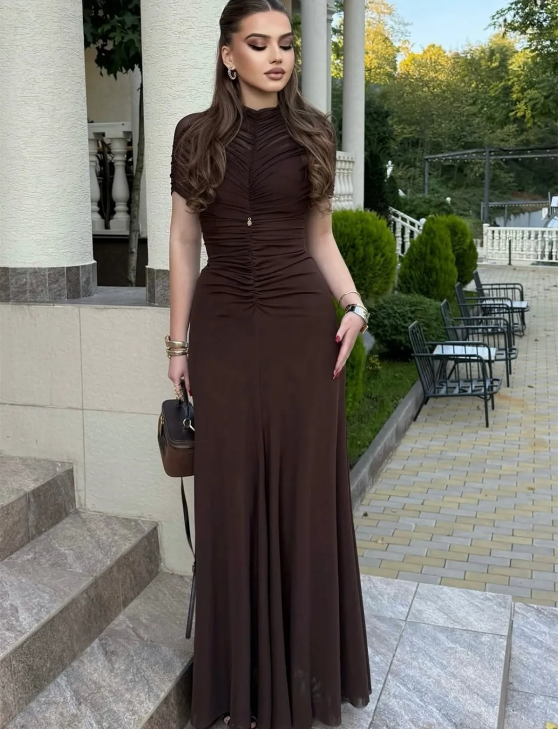 

Customized Long Chiffon Evening Dresses Mermaid Pleated Floor Length فساتين الحفلة Prom Dress for Women