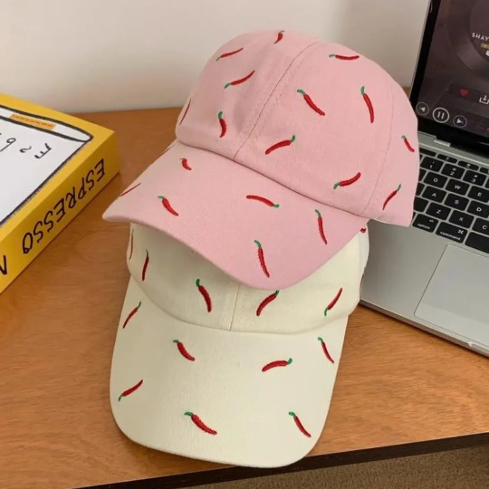 

Creative Chili Embroidered Baseball Cap Peaked Sunscreen Red Pepper Hat Sweet Fashion Cotton Baseball Cap Girl