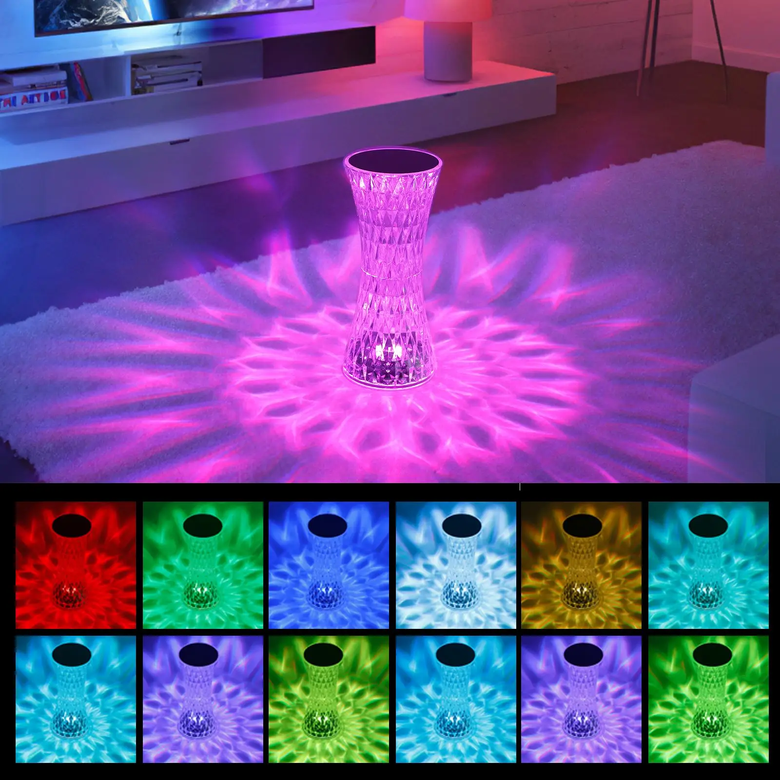 Lampada da tavolo in cristallo a LED 16 colori telecomando Touch USB regolabile ricaricabile per lampade decorative a luce notturna per atmosfera da camera da letto