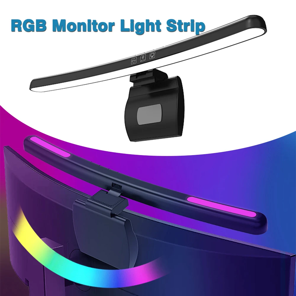 

RGB-монитор, прямой/изогнутый светодиодный светильник для экрана компьютера, уход за глазами, сенсорный 18-60 см, затемняющий атмосферный светильник, рабочее ночное освещение