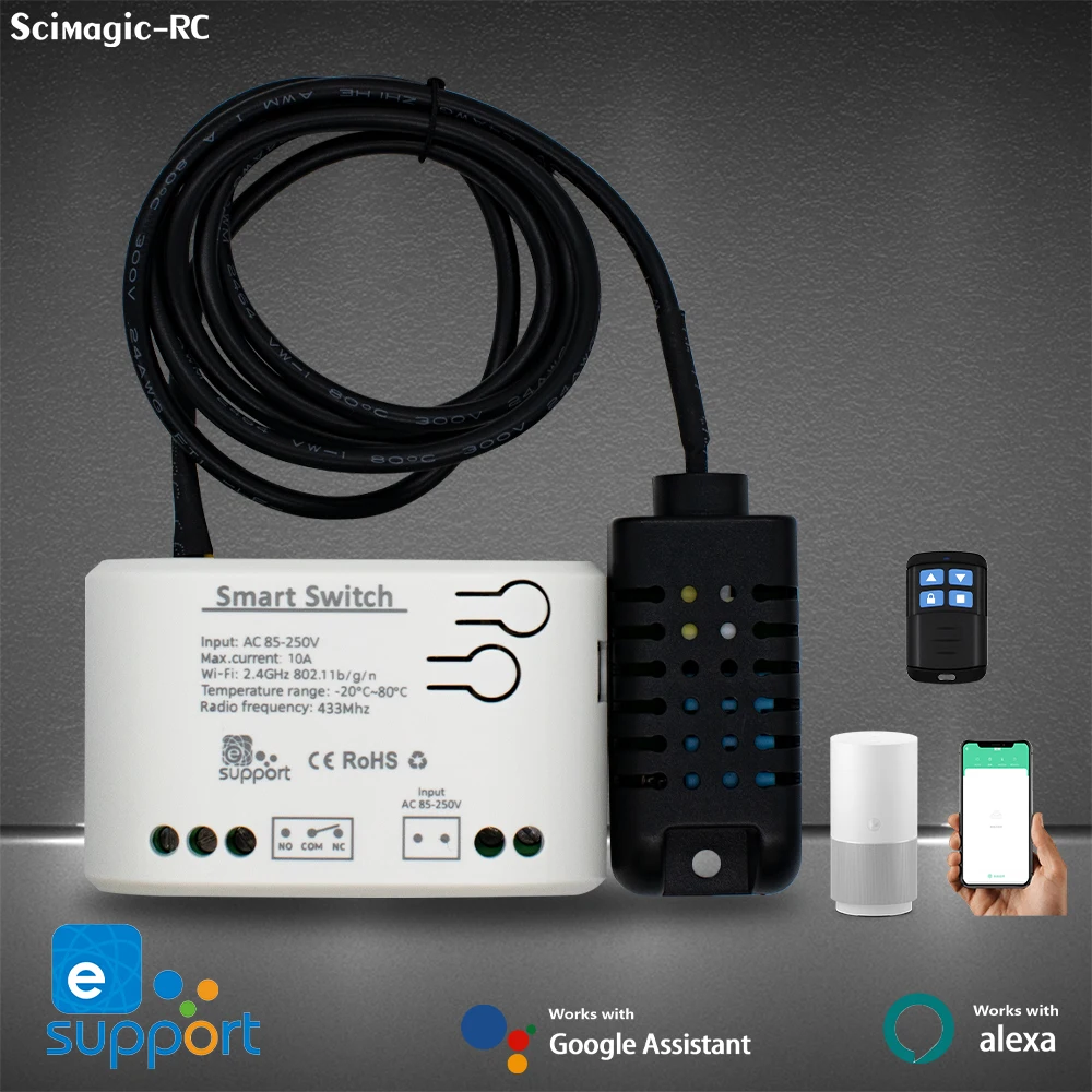 

eWelink Wifi Temperature Humidity Sensor Smart Wifi Rf433 Intelligent Thermostat Temperature Switch 10A Works With Alexa Google