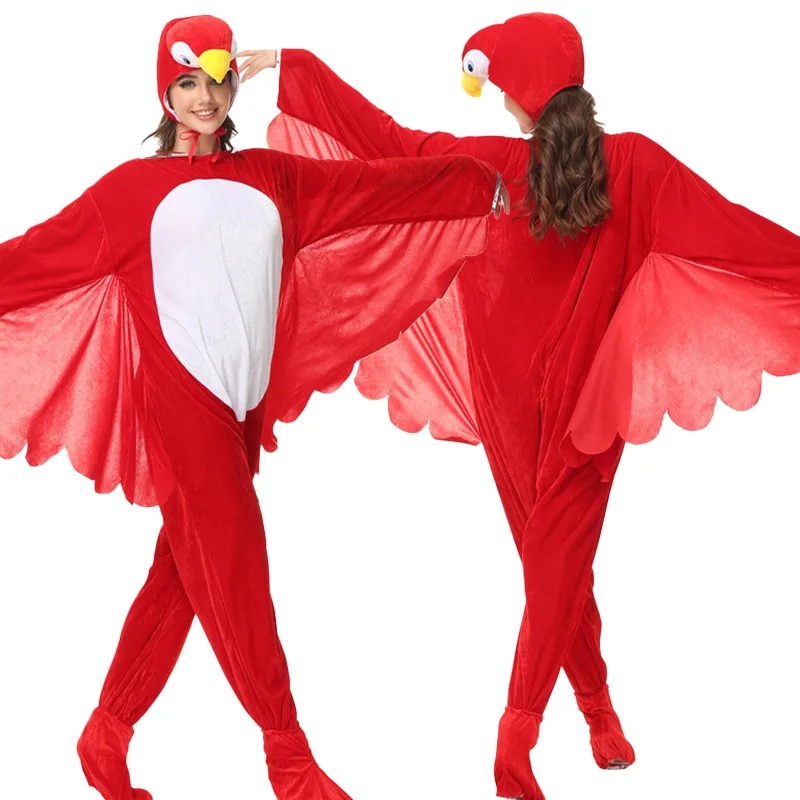 

Annual Party Funny Animal COSPLAY Winter Jumpsuit Halloween Red Green Parrot Costume Adult Outfit