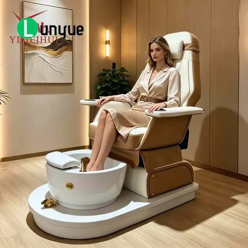Electric Reclining Rotating Pedicure Chair with Pipe Drainage for Nail Spa Manicure Station Comfortable Foot Care