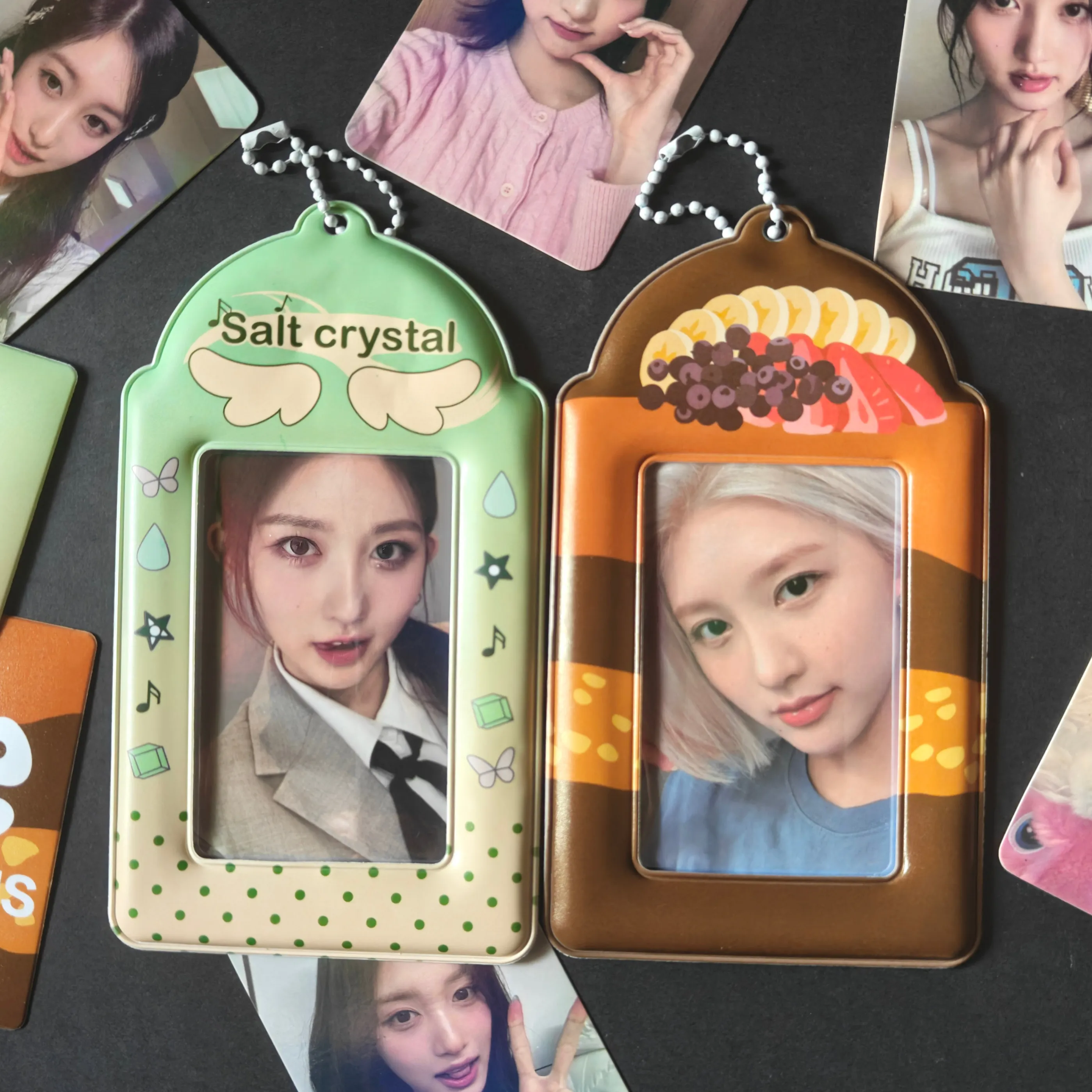2pcs Cute Cartoon Gradient Green Angel Wings PVC Card Holder Girl Kpop Photocard Photo Storage Display Case