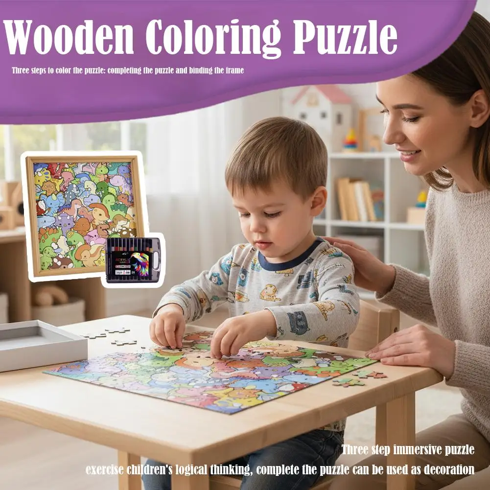 

Diy Cartoon Dinosaur Doodle Puzzle Intelligence Hand-drawn and coloring Jigsaw Creative Jigsaw Animal puzzles Wooden Graffi P4K9