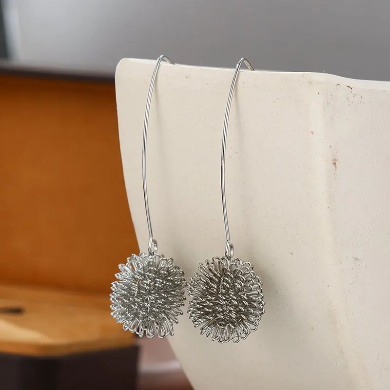 Earrings Dahlia Earrings Silver Color Modern Design Silvery Wire Ball Earrings  Similar To Dandelion Earrings Unique Earrings