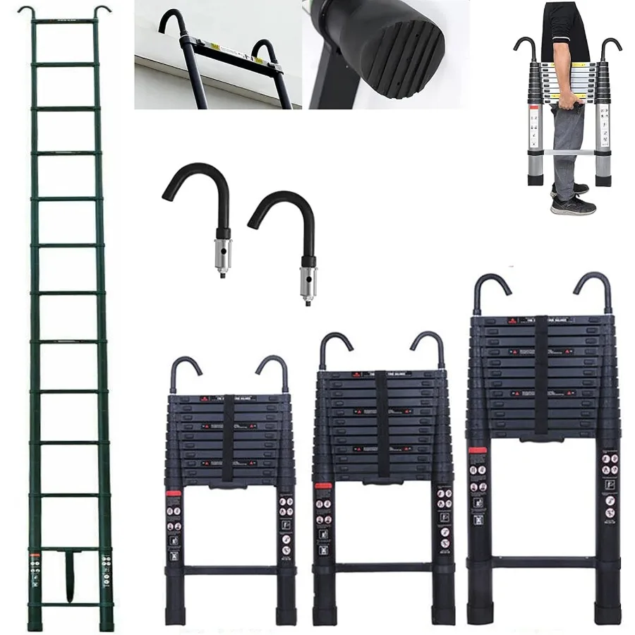 

3.2M Telescopic Ladder in Black Aluminum Alloy for Indoor and Outdoor Use 10.5FT MultiPurpose Foldable Ladder with 150kg Load C