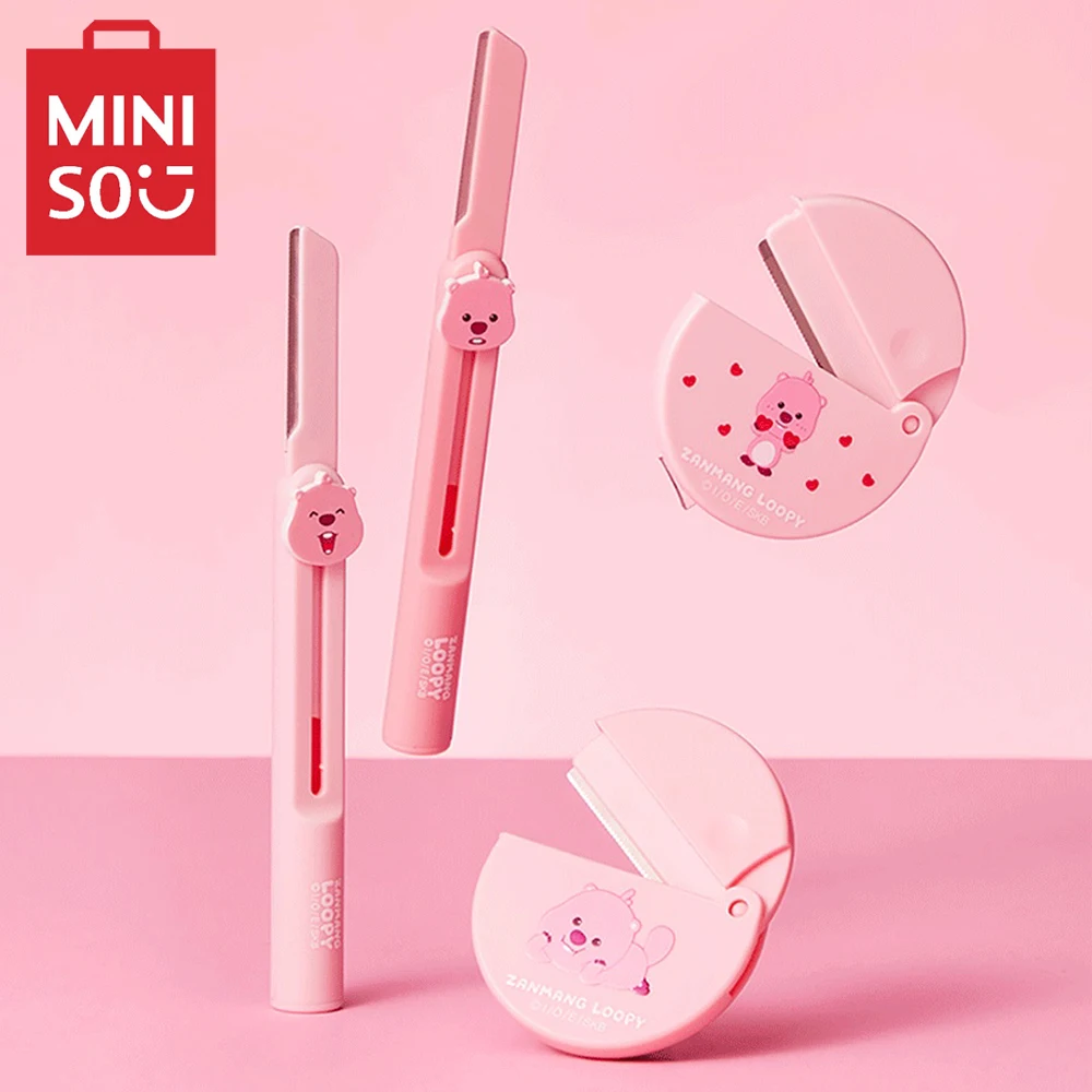 MINISO Loopy Series Portable Fold Eyebrow Razor Anime Cartoon Kawaii Cute Women Anti-Scratch Makeup Tools Face Razor 2pcs