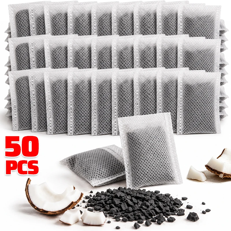 50/5pcs Coconut Shell Activated Carbon Bags Reusable Air Purifying Deodorizer Moisture Absorber Odor Eliminator for Car Closet