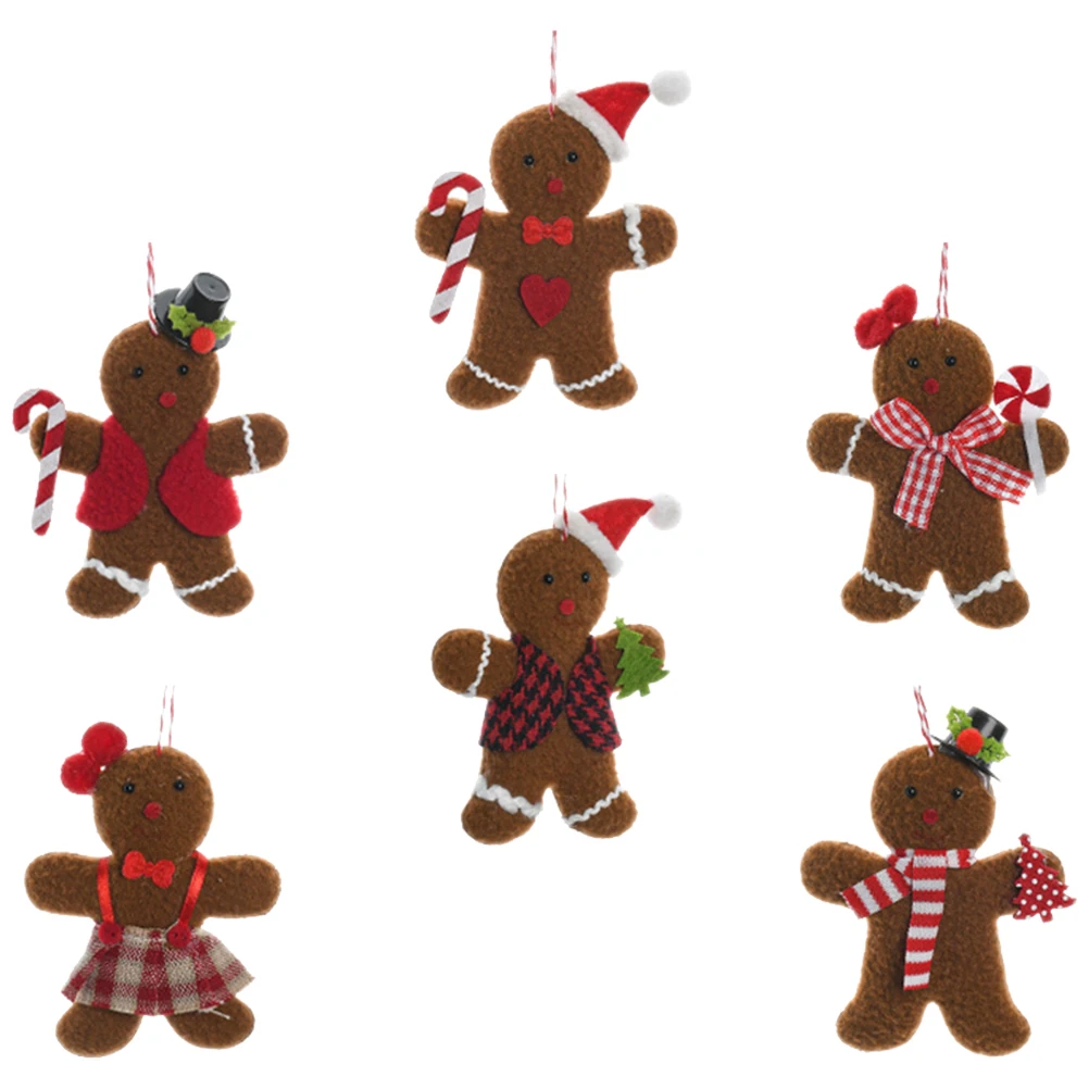 

6 Pcs Gingerbread Man Pendant Tree Ornaments Hanging Decor Accessories Figurines Decorations