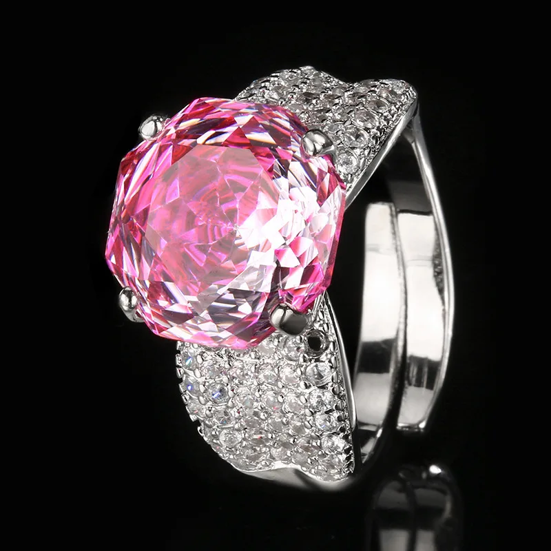 New jewelry with copper base, gold-plated, rose cut gradient color, elegant ring with 12mm main stone, wholesale