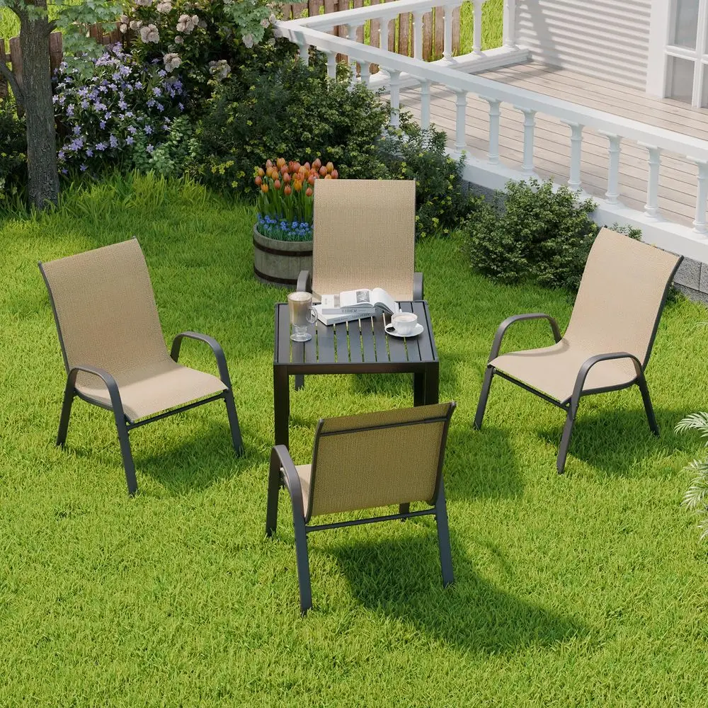 

Chairs Set of 4, Outdoor Dining Chairs Stackable for All Weather, Breathable Metal Modern Outside Furniture Chair for Pool Side