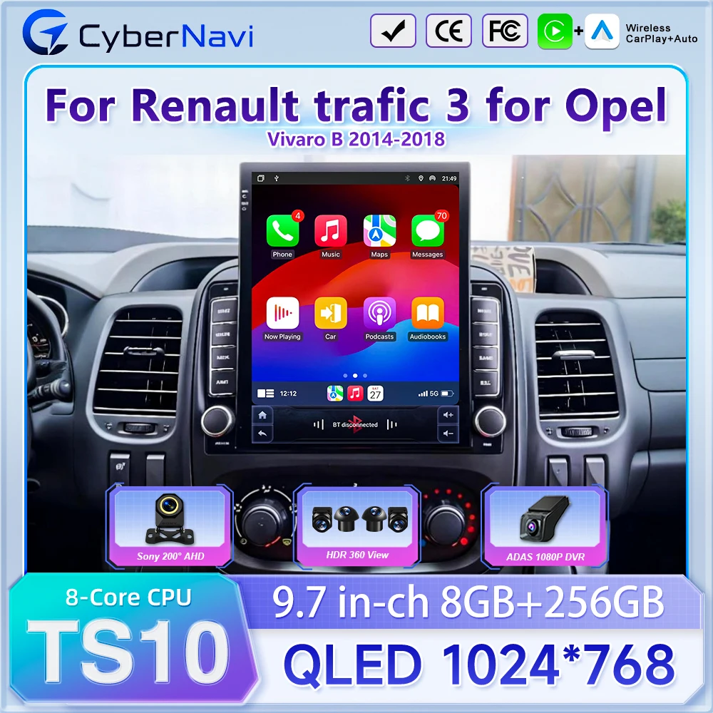 Android 16 For Renault Trafic 3 14-21 For Opel Vivaro B head unit Multimedia Carplay Car Radio Player Navigation Screen GPS BT