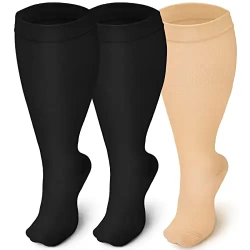 

3 Pairs Plus Size Compression Socks Wide Calf Women Men Stockings Reduces Swelling Pain Pregnant Travel Flight Nurses Socks