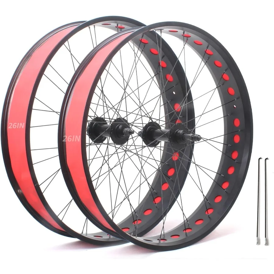 

20in/24in/26in X 4.0 Fat Tire Bike Wheelset Disc Brake Snow Bike Front Rear Wheels Solid Shaft 135mm/195mm 36H Hubs Beach Bike