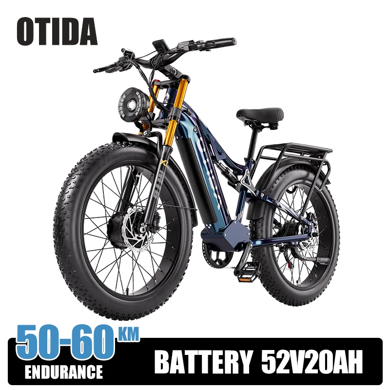 OTIDA S26 52V 20Ah Elektrische Mountainbike met Dubbele Motor, 26 Inch 4.0 Vetband Ebike voor Volwassenen, Off-Road, Sneeuw, Zand, Strand, Pendelen
