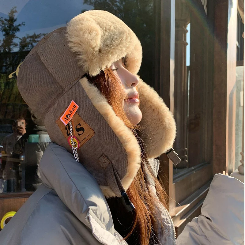 Bomber Hat Men Women Thick Warm Russian Ushanka Fur Hat Fashion Male Female Winter Hat Black Grey Earflap Ski Russian Cap