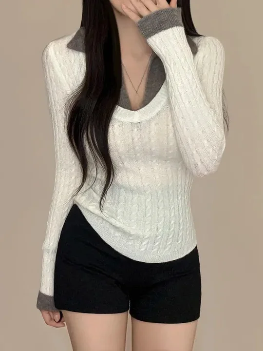 

Корейский вязаный свитер Sle Ne, женский свитер V-Ne Base irt с внутренней закруткой, осень-зима, Pure Desire Faion