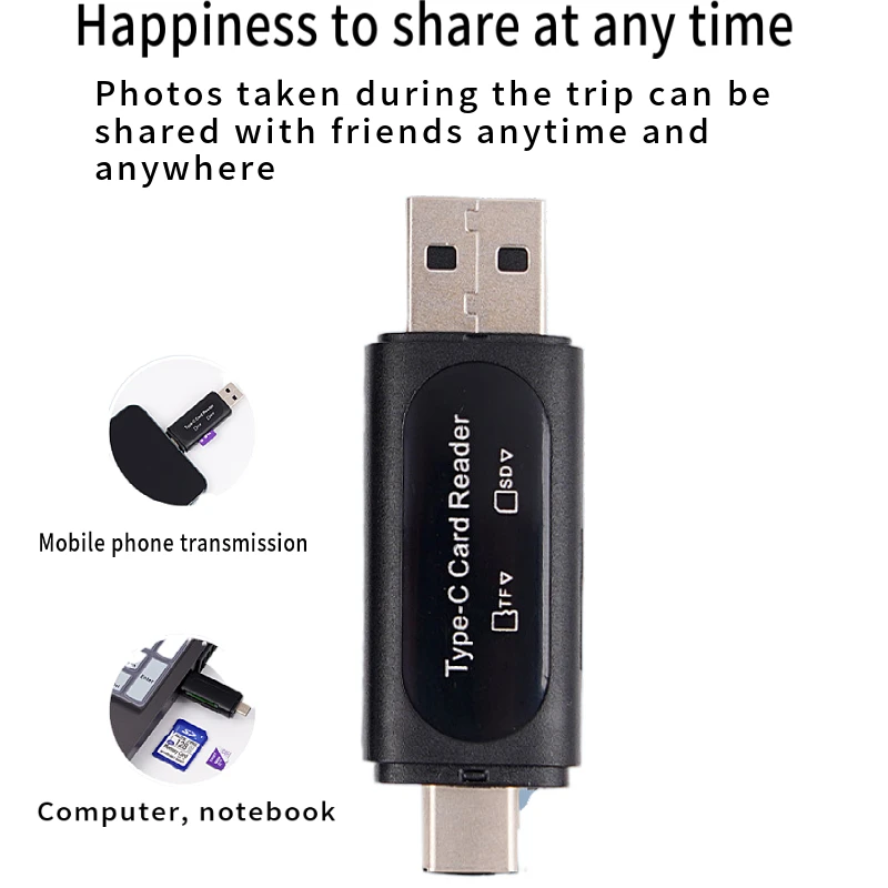4-in-1 Multifunction USB TYPE-C Card Reader External Storage Black Stretch for Memory Stick USB 2.0 Mini SD TF Card Reader
