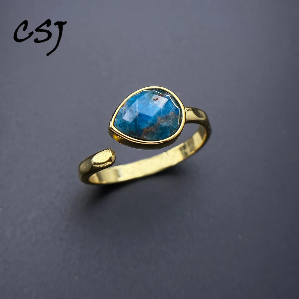 

Элегантное регулируемое кольцо из натурального апатита, желтое золото 18 карат, драгоценный камень груша 8*10 мм для женщин, вечерние украшения на день рождения, подарок