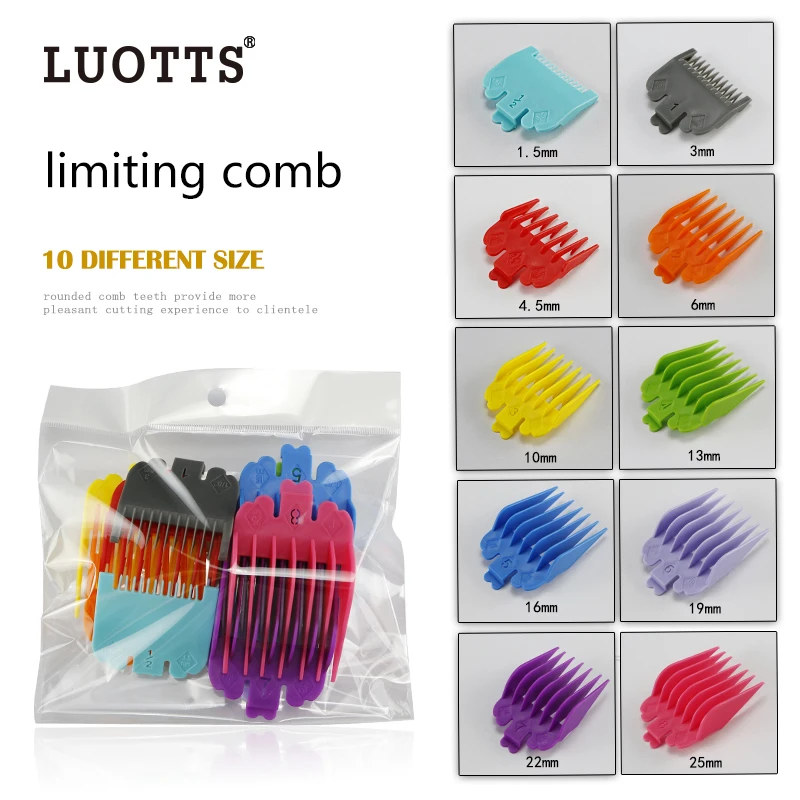 10Pcs Limit Comb Set Electric Push Scissors Caliper Tool Colorful Black Hair Cutter Kit Positioning Comb Hair Styling Tools
