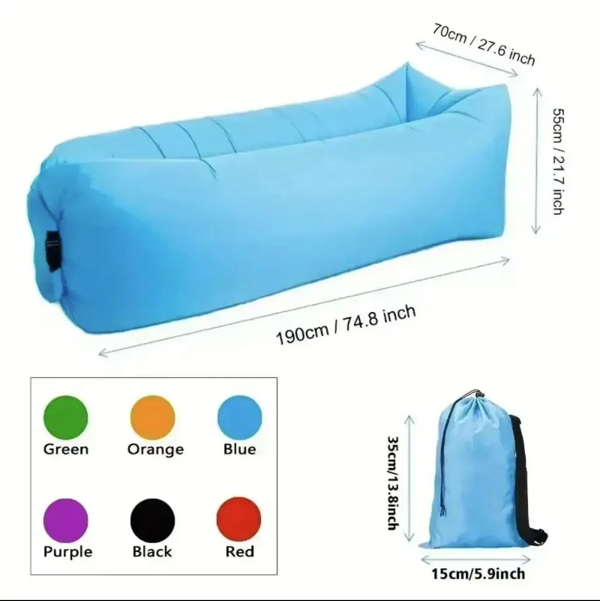 

Inflatable Sofa Portable Camping Bed Air Mattress Beach Mat Blow Up Lounge Light Weight Outdoor Family Party Picnic Equipment