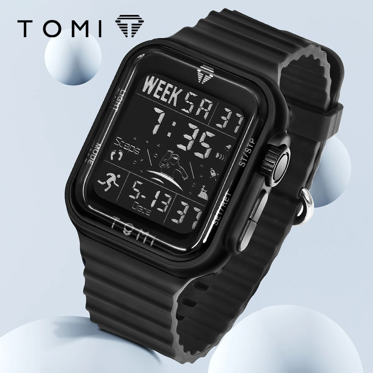 TOMI Pro Mens Smartwatch 1.86'' AMOLED Square Touch Screen, Obsidian Dial, Date/Time/Week Display Slim Stylish Minimalist Design