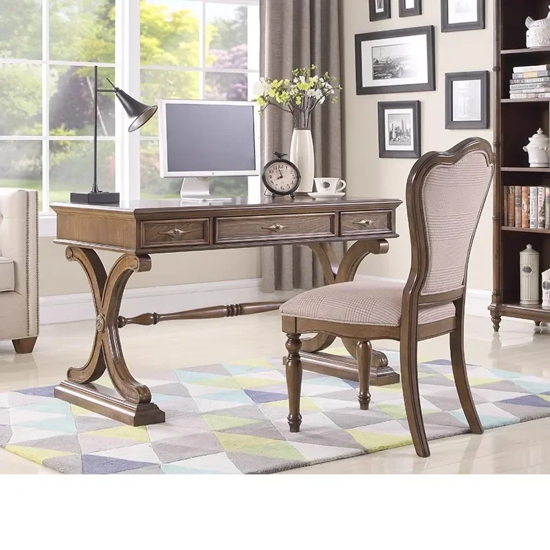 

ls 04American solid wood desk and chair combination European small apartment study furniture