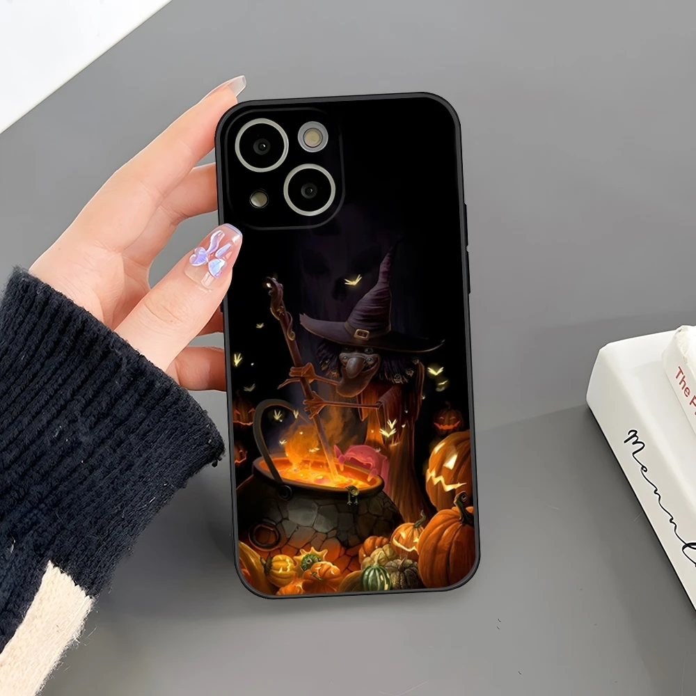 Pumpkin Halloween Bat Witch Phone Case For 14 Pro Max For Iphone 16 15 Po Max 12 Mini 11 13 Pro Xr X Xs 8 7 Plus Back Cover