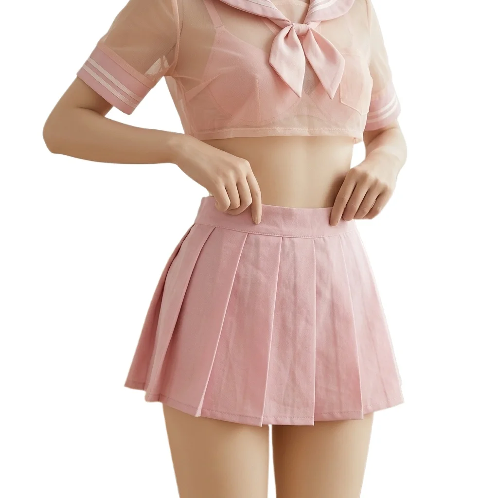 Anime Kawaii Lingerie Lolita Student JK Uniform Sailor Schoolgirl Costume Sleep Top with Pleated Mini Skirt Bow Tie
