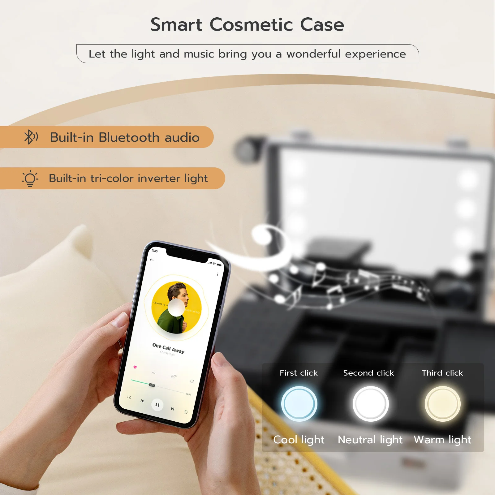 Kotak makeup profesional, kotak penyimpanan makeup Bluetooth baru, tas makeup musik, kotak kecantikan khusus seniman makeup