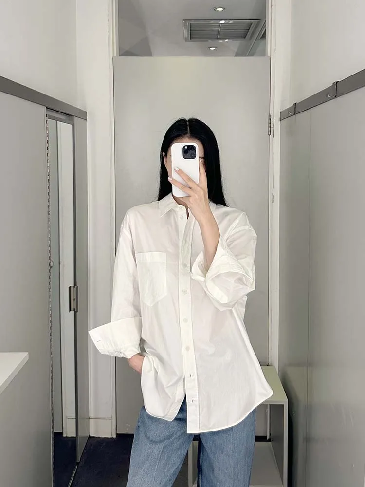 

mat Cosniu Sle Loose Fit Long Sve Button up White irt Collared Women's Top OL Sle Commute Wind Spring New Arr...