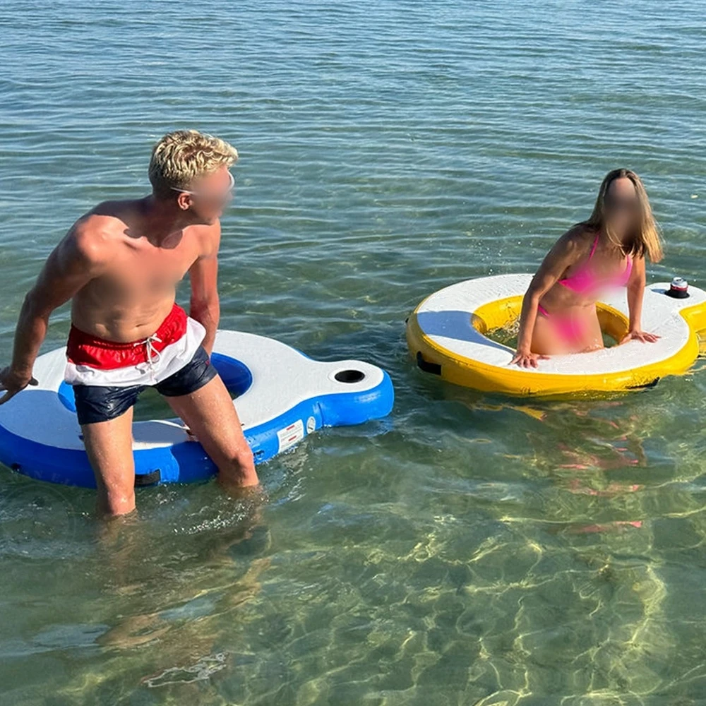 2025 جديد حلقة سباحة قابلة للنفخ جزيرة المياه أنبوب قطرة خياطة تعويم المياه المستديرة مع حامل الكأس