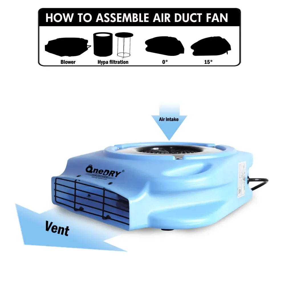 600CFM Triangle Portable Compact Floor Dryer Machine Low Profile Flat Air Mover Floor Fan Carpet Dryer Blower With Air Filter