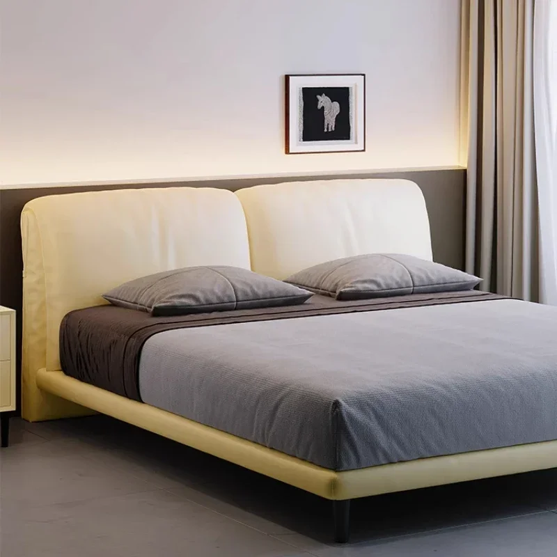 Modern simple leather cream wind double storage bed fairy bed small apartment large soft bag bed