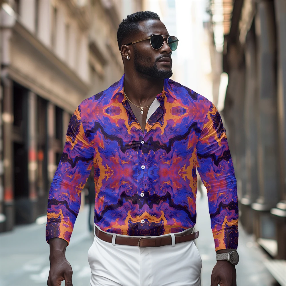 

Purple printed pattern long sleeved shirt, Spring and Autumn new style