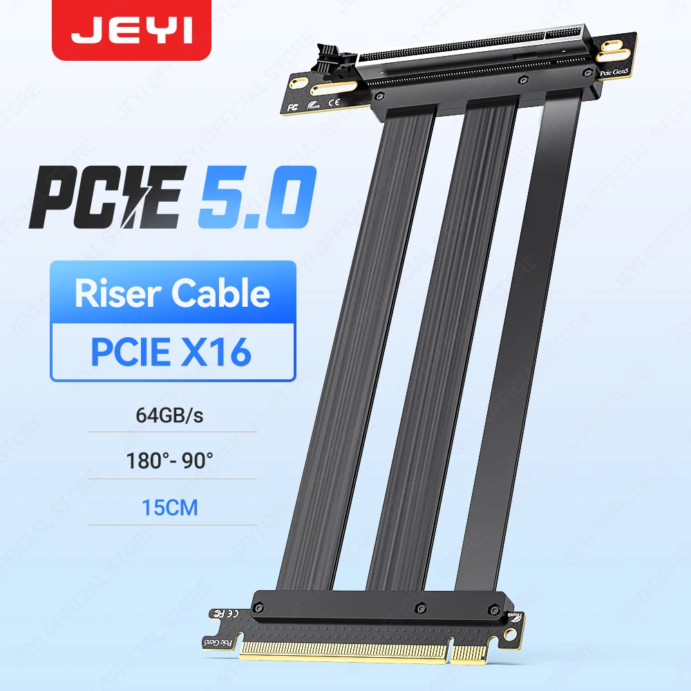 JEYI PCIe 5.0 Riser-kabel, 64 GB/s grafische kaart verlengkabel compatibel met RTX5090, RTX4090, RX8900, RX7900, WRX80/WRX90E