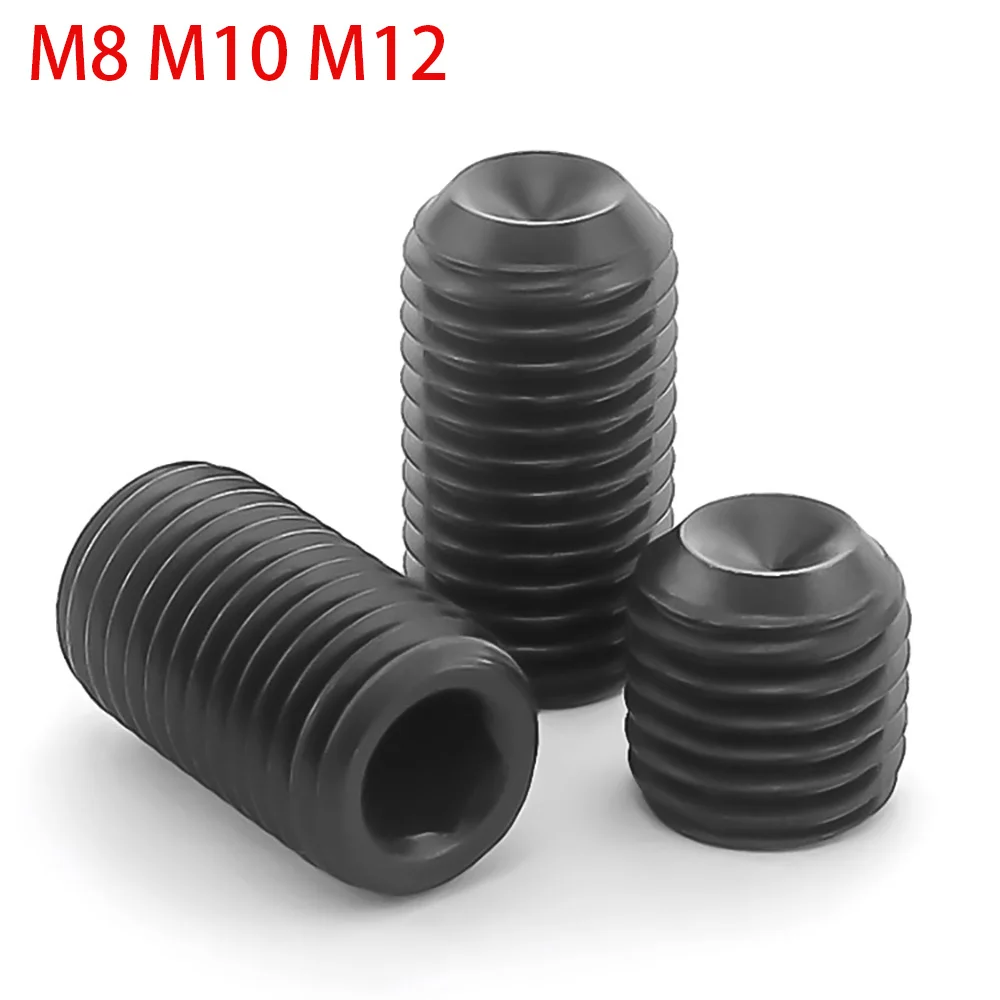 M8 M10 M12 Black 12.9 Grade Steel Headless Set Grub Screw Hex Socket Allen Drive 1/5/10/20/30/50pcs High Tensile Hardware Parts