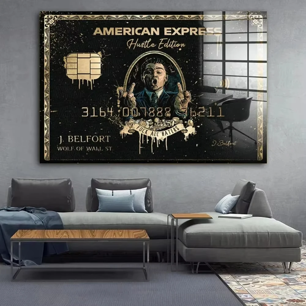 AA Vintage Wall , American Black Card The Wolf of Wall Street, Canvas Printed Poster, Home Living Room Bedroom Decoration