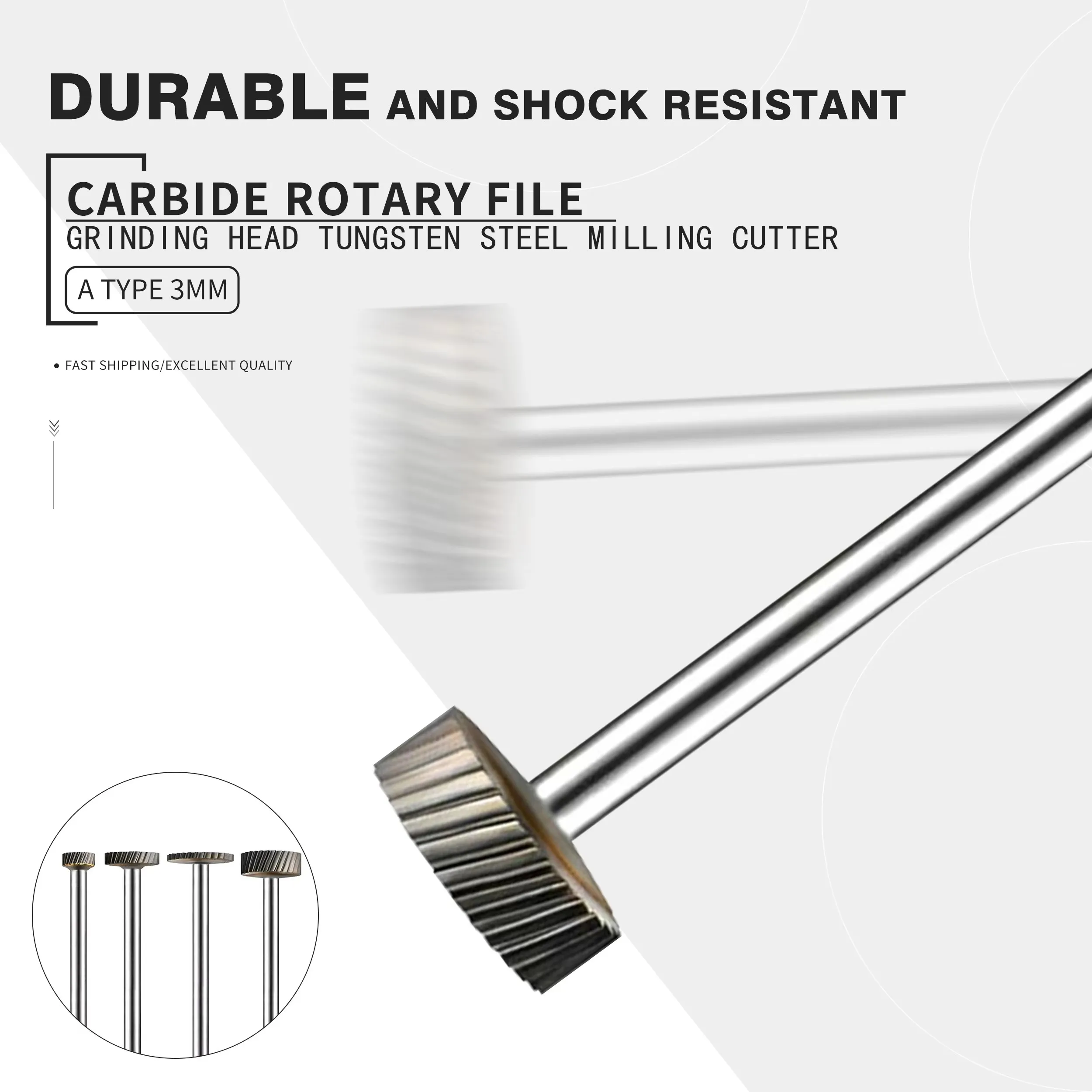 Thin Sheet A-shaped 3mm Grinding Head Flat Rotating File T-shaped Cylindrical Handle Slotted A06/A08/A10/A1202M03 Wear-resistant