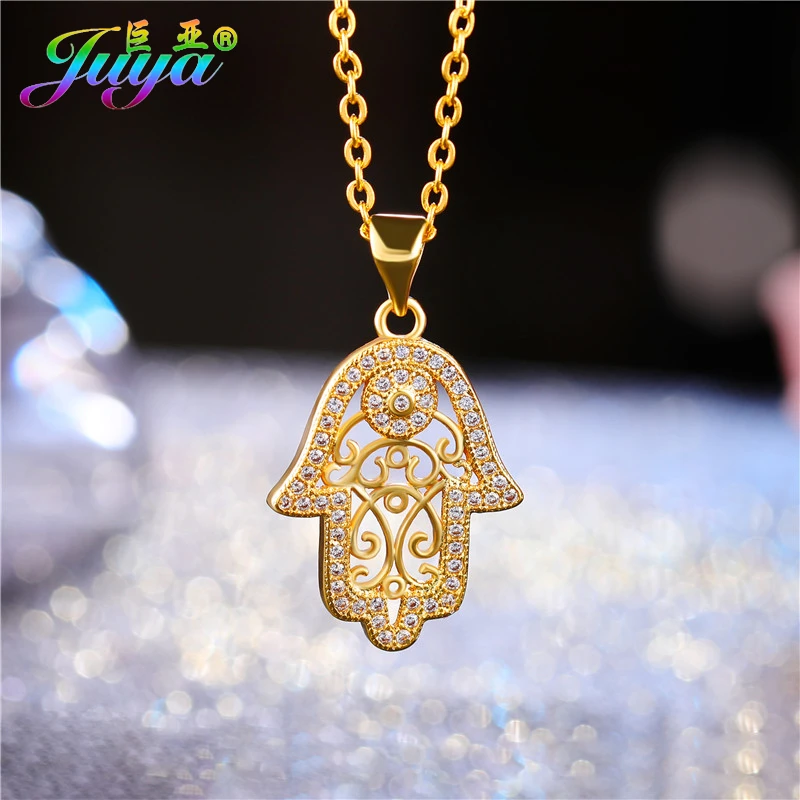 Juya DIY Turkish Jewelry Findings Handmade Hamsa Fatima Charms Pendant For Women Men Bracelet Necklace Making
