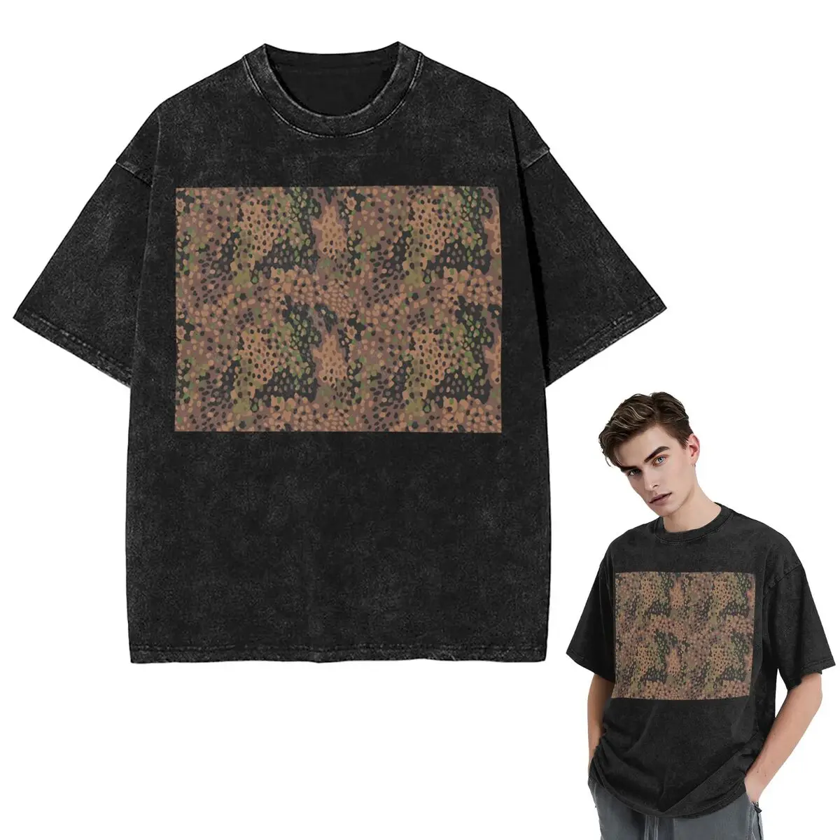 

Streetwear Splintertarn German WW2 Camouflage Army Military Camo Washed T Shirt Short Sleeve T-Shirt Tops Tees for Men Women